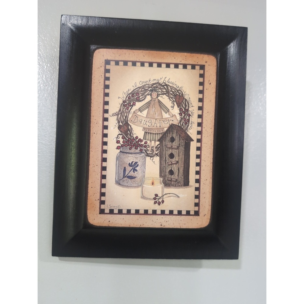 Vintage folk art plaque "Daughter's Wreath" by Linda Spivey Birdhouse  9.5"X7.5"